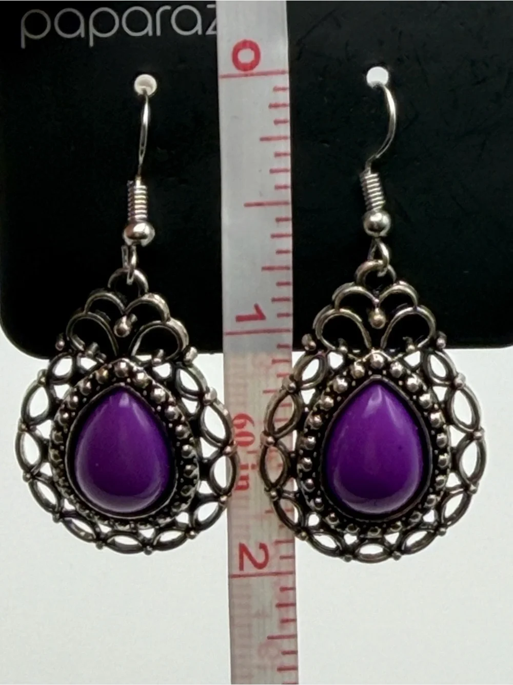 NWT paparazzi Flirty Finesse Purple Teardrop Filigree Earrings Boho Festival